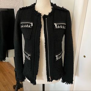 Rebecca Taylor Tweed Jacket with Rhinestone Embellishment & Silver Zipper